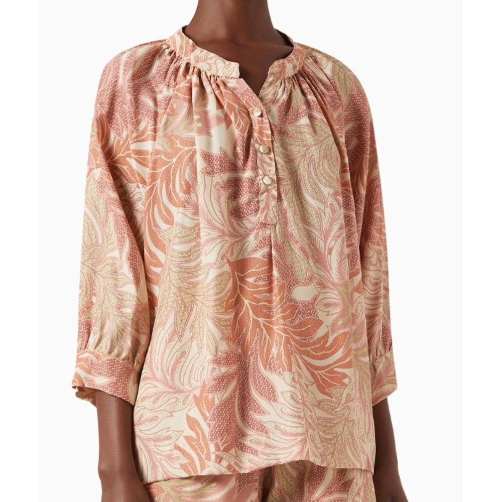 Natalie Martin Remy Pleated Silk Blouse Floral Boho Top Women M Designer Boho